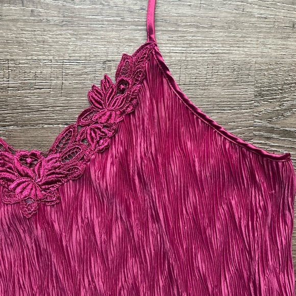 Vintage Dentelle Magenta Pink Crinkled Floral Nightgown / Lingerie Size Large - Picture 3 of 5